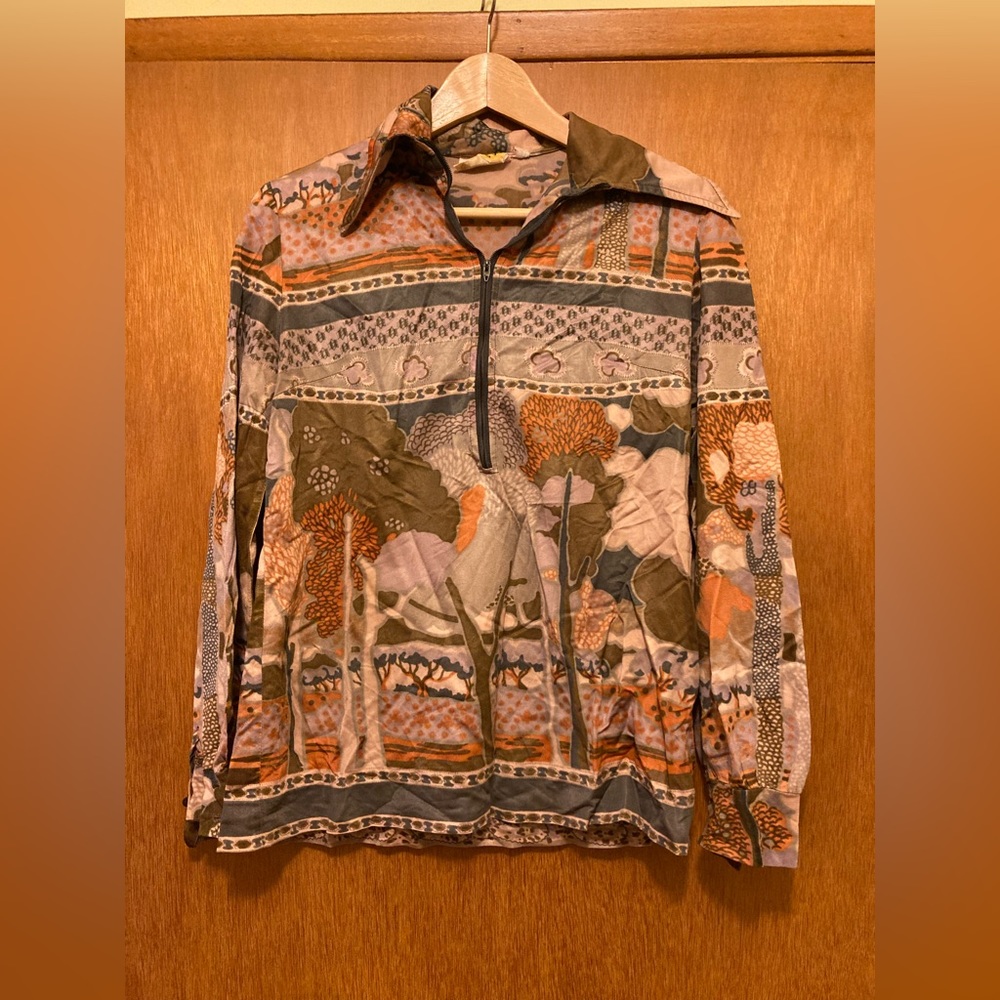 Vintage Campus Casuals print polyester shirt sz S